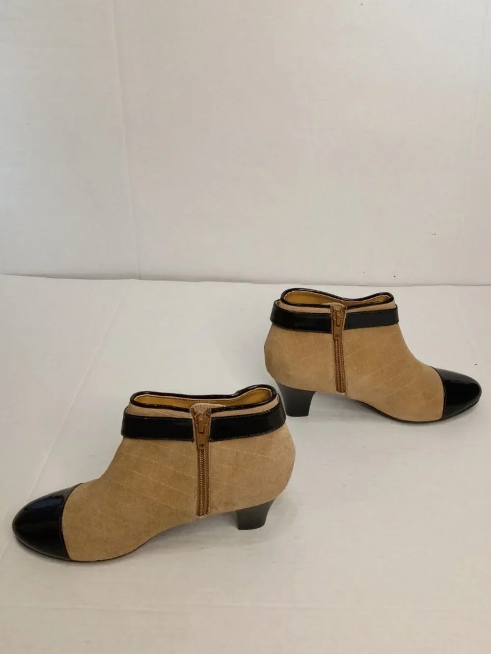 Darryl Two Tone Cap Toe Ankle Boots Beige Black Size US Women's 7